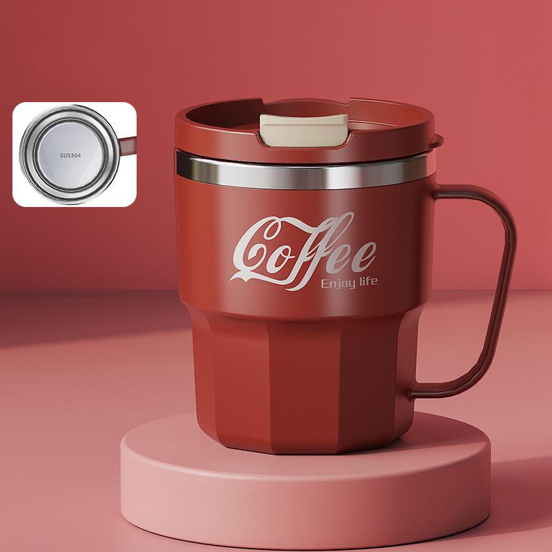 Kaffemugg i 304 rostfritt stål med lock Spilltät Återanvändbar Hemmakontor Dubbelväggig Isolerad Vakuum Vattenkopp Bärbar Resemugg