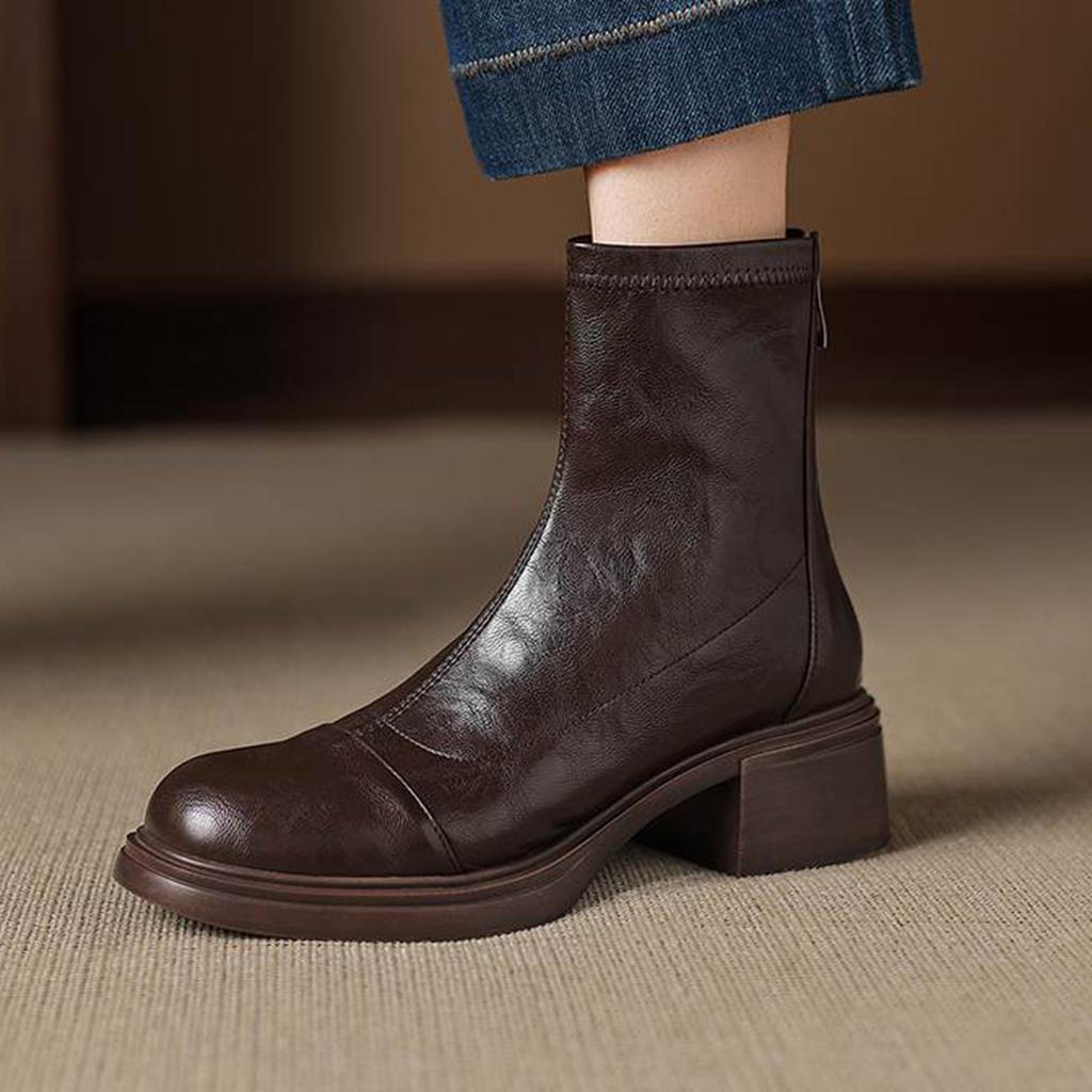 Krazing Pot Microfiber Round Toe Chunky Heels Motorcycle Boots Size 42 Zip Women Pleated Decoration Platform Ankle Boots