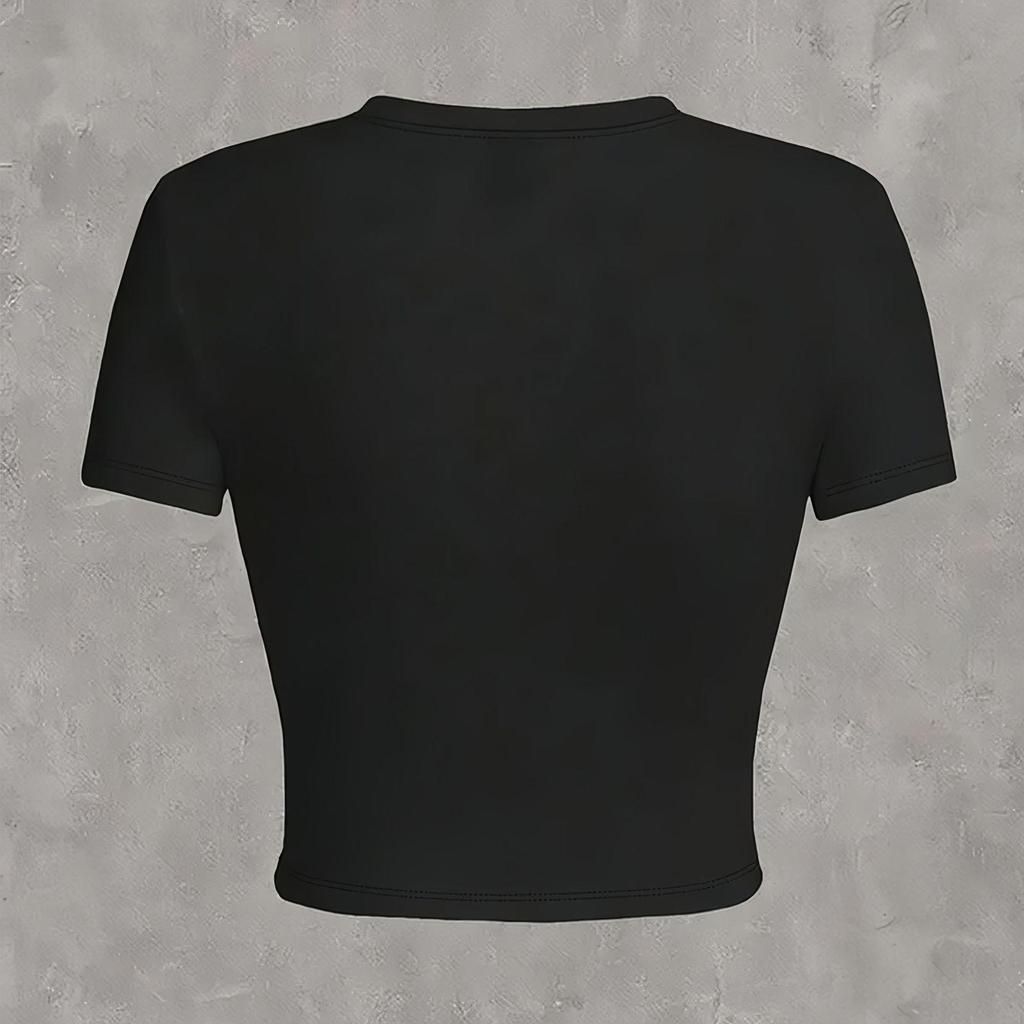 Women's Slim-Fit Cross-Strap Crop Top with Custom Printing, Short-Sleeve Tee