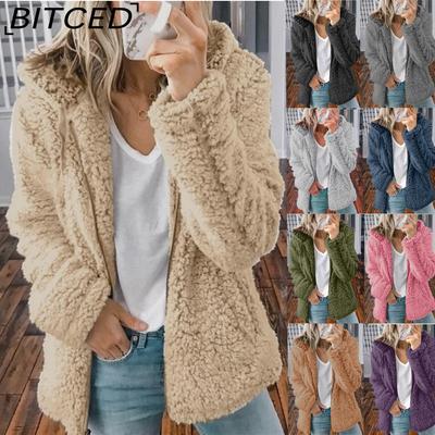 Damen Kapuzen-Wollmischung Herbst/Winter Oberteil Jacke