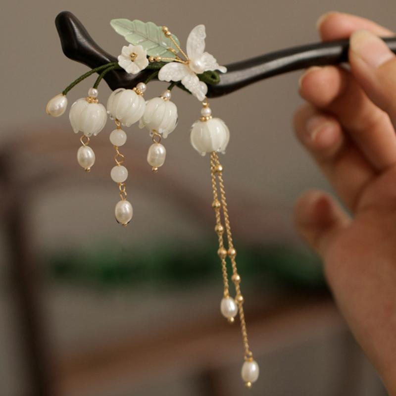 

Заколка для волос с бахромой из цветов и жемчуга, сладкий и элегантный темперамент, темпераментная заколка для волос на затылок, высококачественные аксессуары для волос для женщин