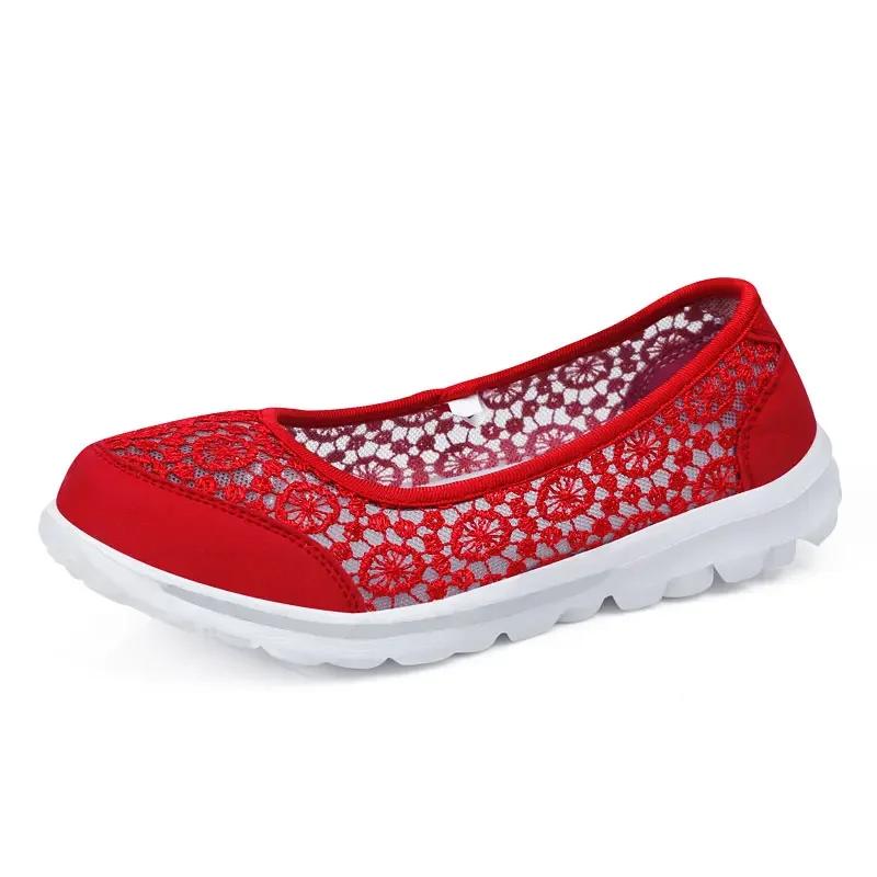 

Flat Shoes Women Hollow Lace Summer Slip on Loafers Breathable Shallow Boat Shoes Ladies Casual Fashion Black Sneakers Flats 42 червоний