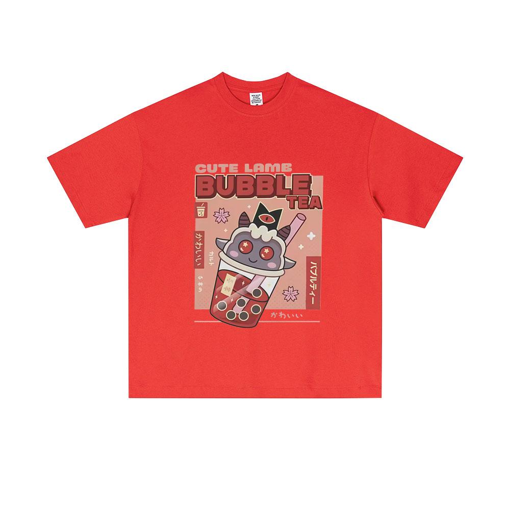 Hot Sale Game Cult of The Lamb Tshirt Cute Lamb Bubble Tea T Shirts Summer Unisex Women Clothing Casual Retro Oversized T Shirt S