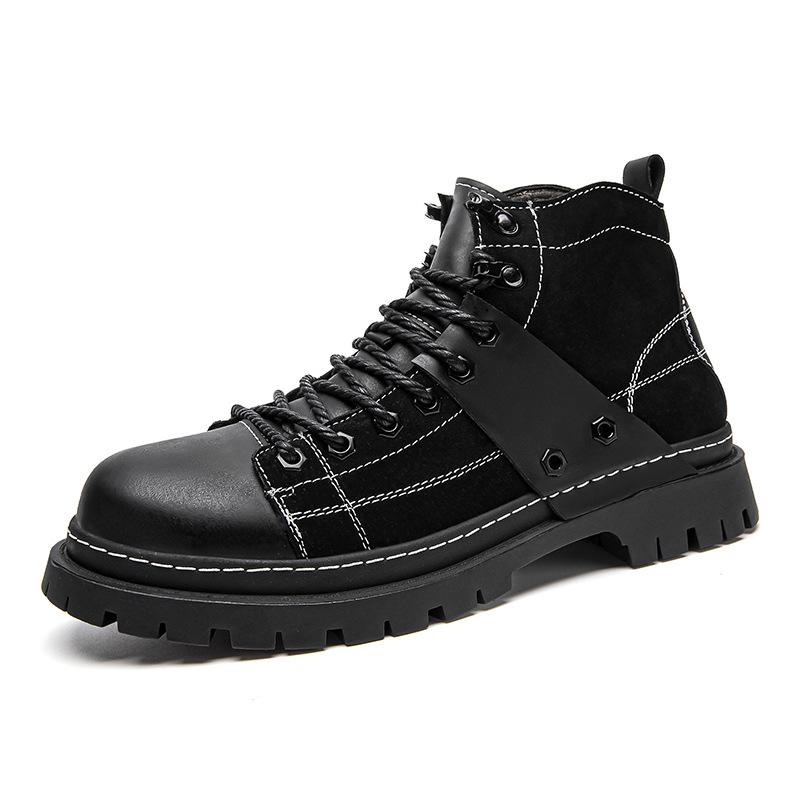

Color matching lace-up platform locomotive boots men s trendy casual leather boots spring and autumn fashion wear-resistant tooling shoes 38