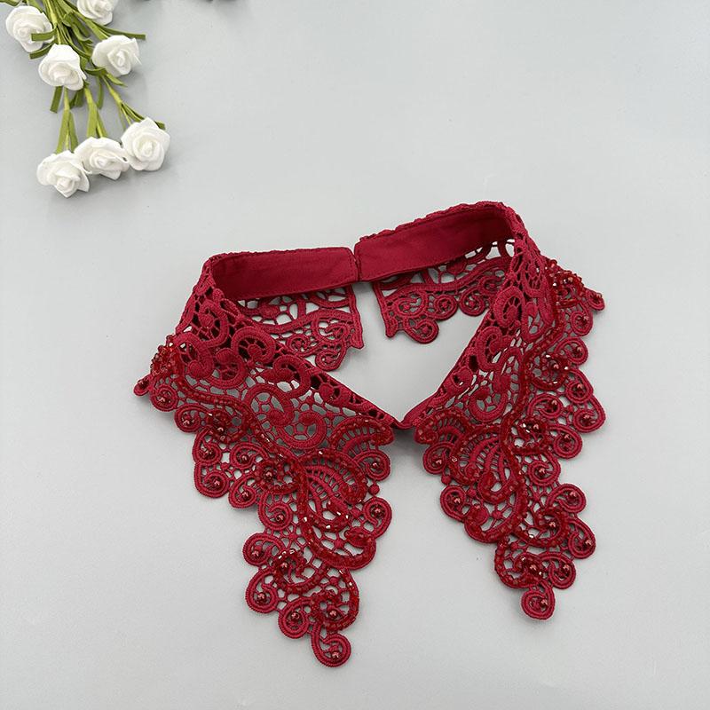 Fashion White Hollow Lace Fake Collar Blouse Decoration Lapel False Collar Beading Removable Detachable Collar Neckline Faux Col
