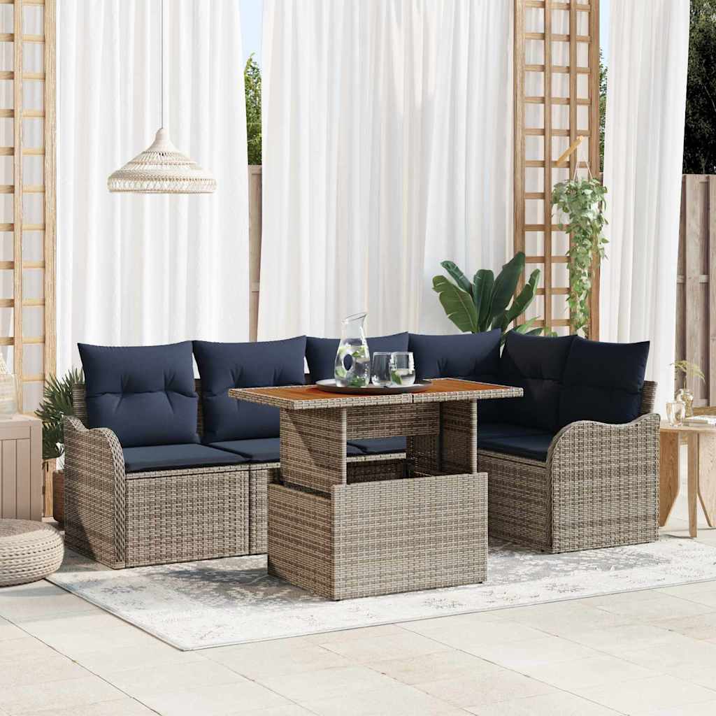 Garden Sofa Set 6 Pieces 5 Seater Grey and Navy Blue
