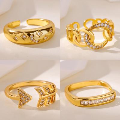Fashion Zircon Geometric Rings For Women Stainless Steel Gold Color Open Ring Luxury Wedding Party Aesthetic Jewerly Gift Femme