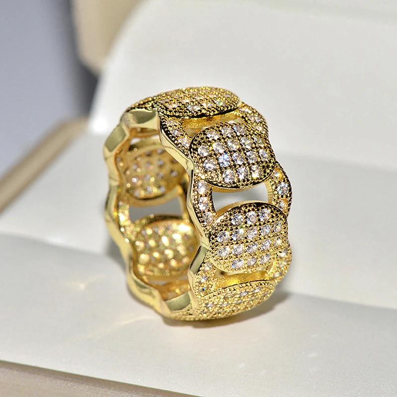 

Huitan Wedding Band Rings for Women Copper Color/Gold Color Engagement Marriage Luxury Rings Full Cubic Zirconia Bling Zircon 6