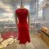 Damen Rundhals Ärmellos Einfarbig Rüschen Hohe Taille Elegant Party Midi Kleid