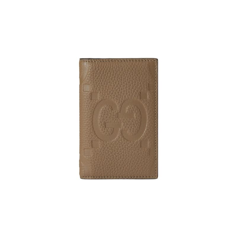 Gucci Double G Logo Embossed Flap Leather Card Holder Men Accessories Gray Brown 739478-AABY0-2801