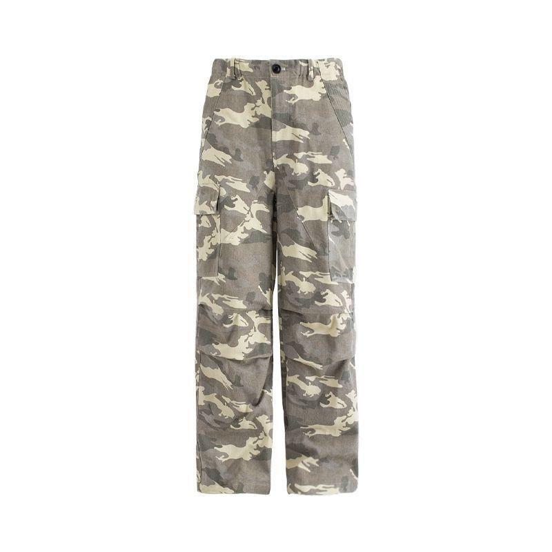 Men's Camouflage Wide Leg Pants High Street Loose Fit Cargo Trousers