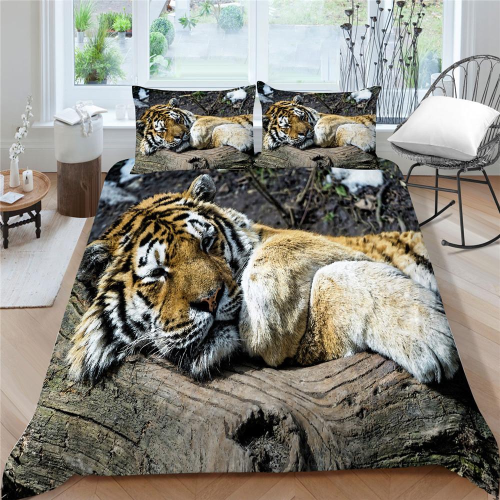 Home Bettwäsche King Queen Size Bettbezug-Set 3D-Tiger-bedrucktes Bettwäsche-Set