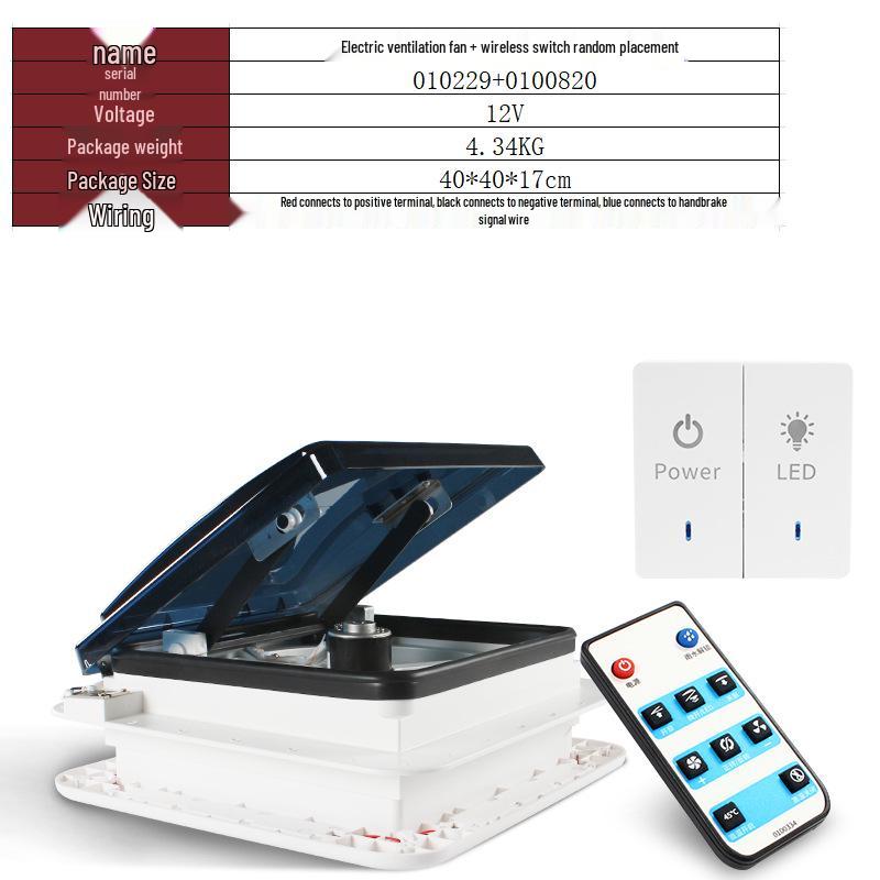 12V/24V RV Skylight Ventilation Fan with Rain Sensor, Insect Protection, Two-Way Airflow & Light for Motorhomes