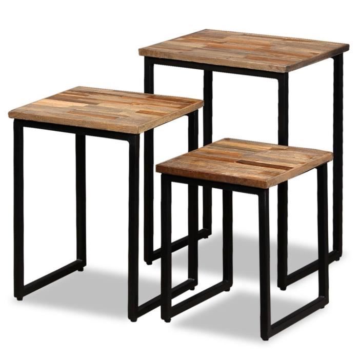 Table basse gigogne - vidaXL - 3 pcs - Teck massif - Rectangulaire - Salon - Marron