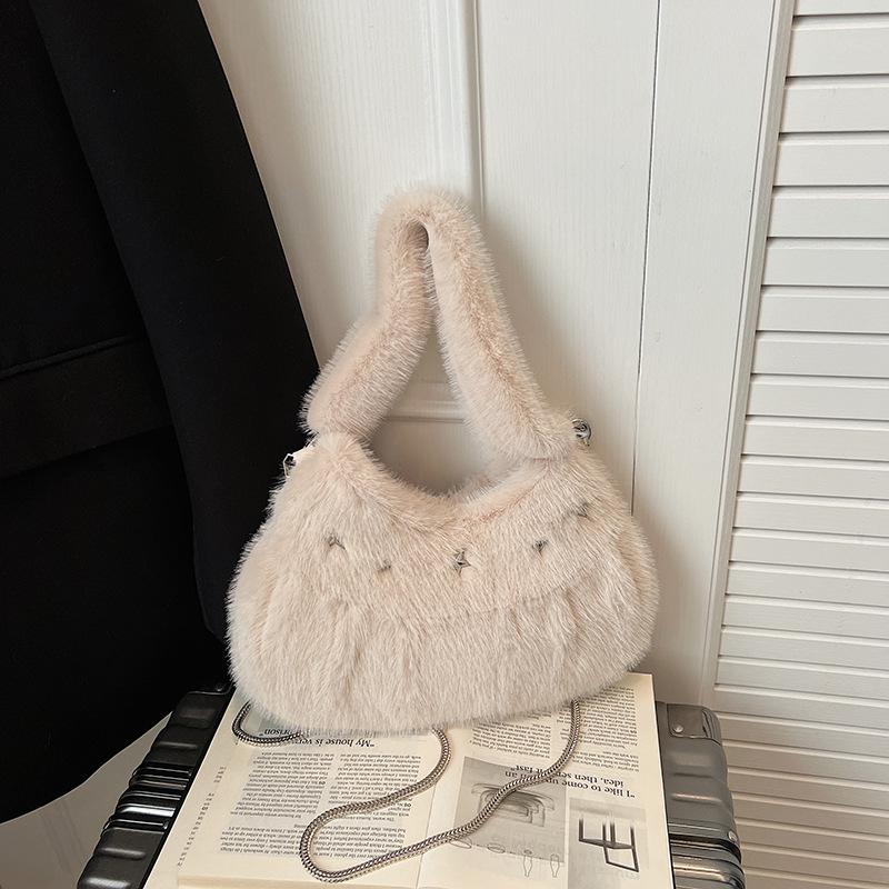 Versatile Plush Simple and Exquisite Messenger Bag, Advanced Design Sense 2025 Autumn and Winter Women's One-shoulder Portable Dumpling Bag