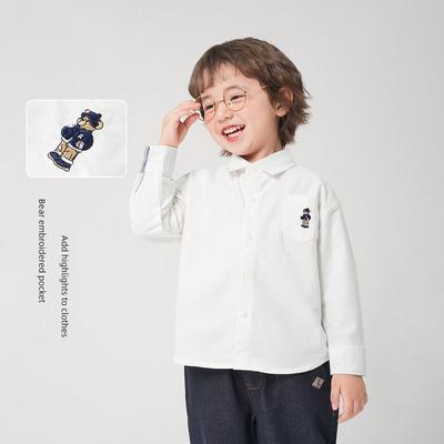 Right European Style Boys' School Uniform Bear Shirt Jacket 2025 Spring New Pure Cotton Shirt Spring Children's Clothing