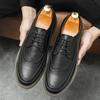 Spring Fashion Simple Large Size Men's Dress Shoes Pointed Height Increasing Men Brogue Formal Business Leather Lace Up Oxford