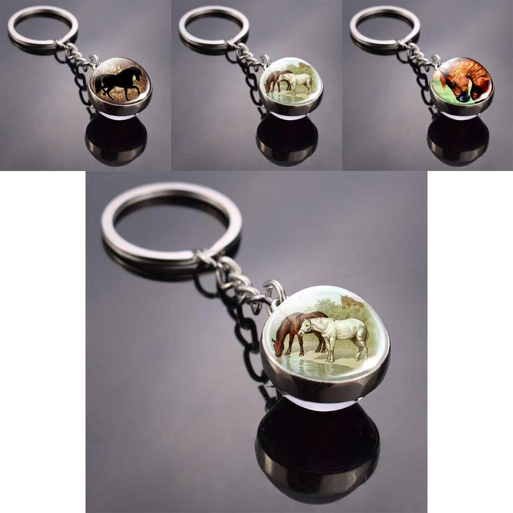Modischer Schlüsselanhänger aus Glas mit Pferdemotiv und robustem Anhänger für Geschenk und persönlichen Gebrauch