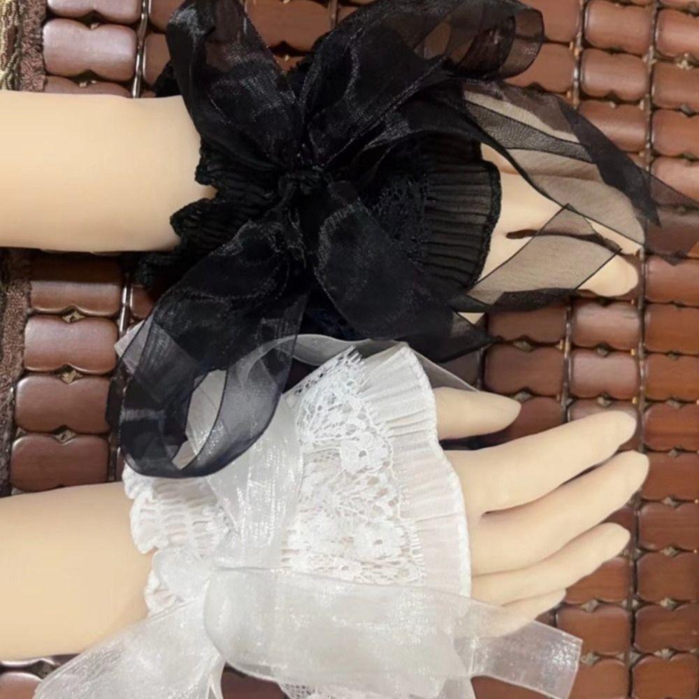 Bow Knot Lolita Arm Sleeve Elastic Ruffled Fake Sleeves Cuffs Ribbon Arm Cuffs Anime Convention