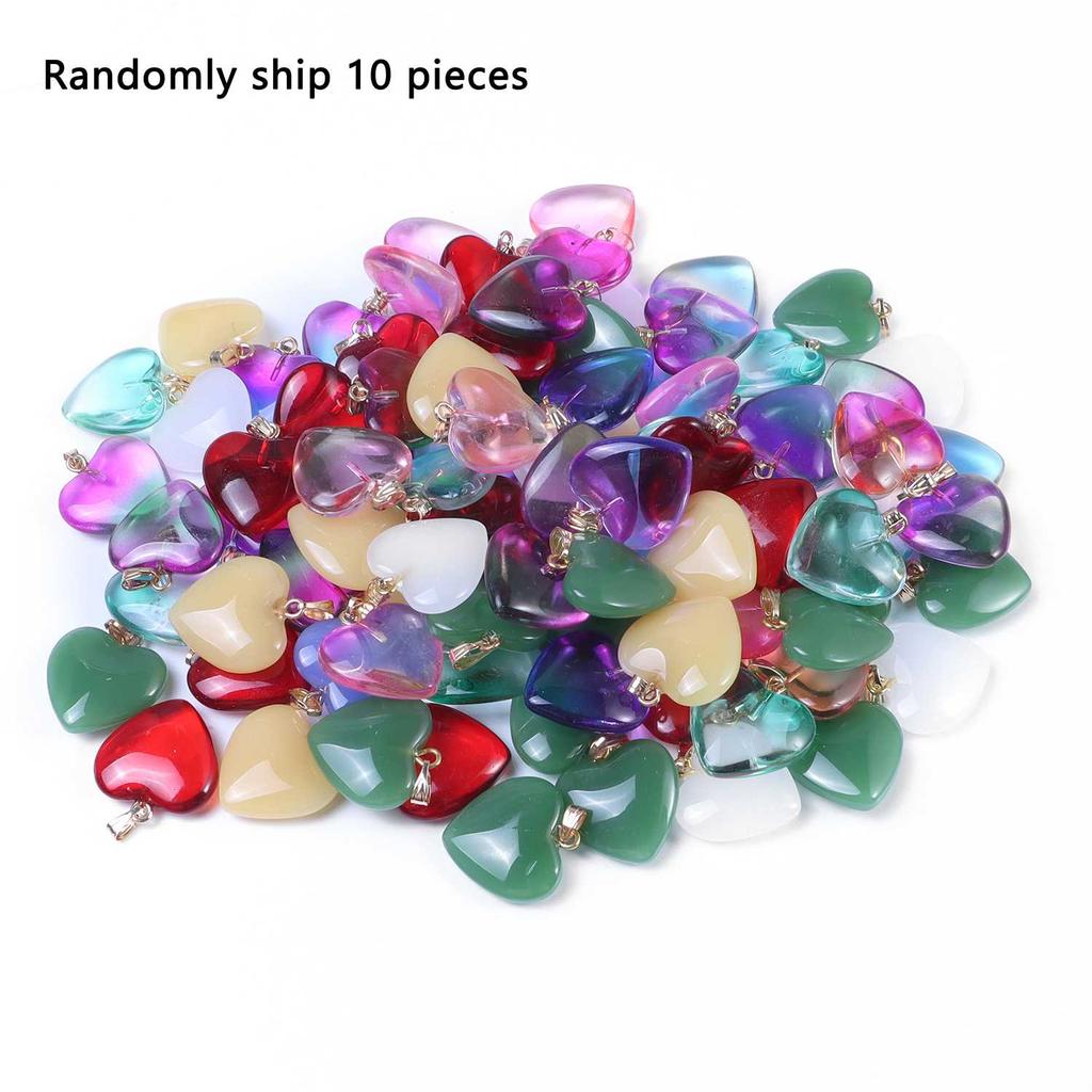 10pcs Natural Stone Crystal Heart Pendants Exquisite Jewelry Accessories In Mixed Colors Crystal Healing Stones for Diy Jewelry