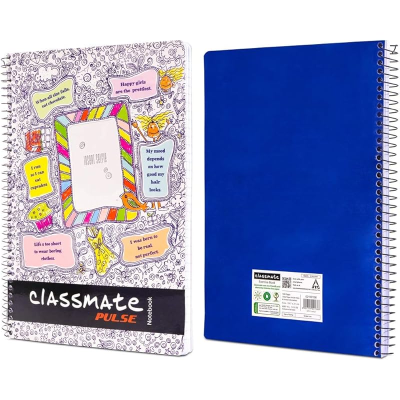 Classmate 2100136 Soft Cover 1 Subject Spiral Binding Selfie Notebook, Single Line, 180 Pages