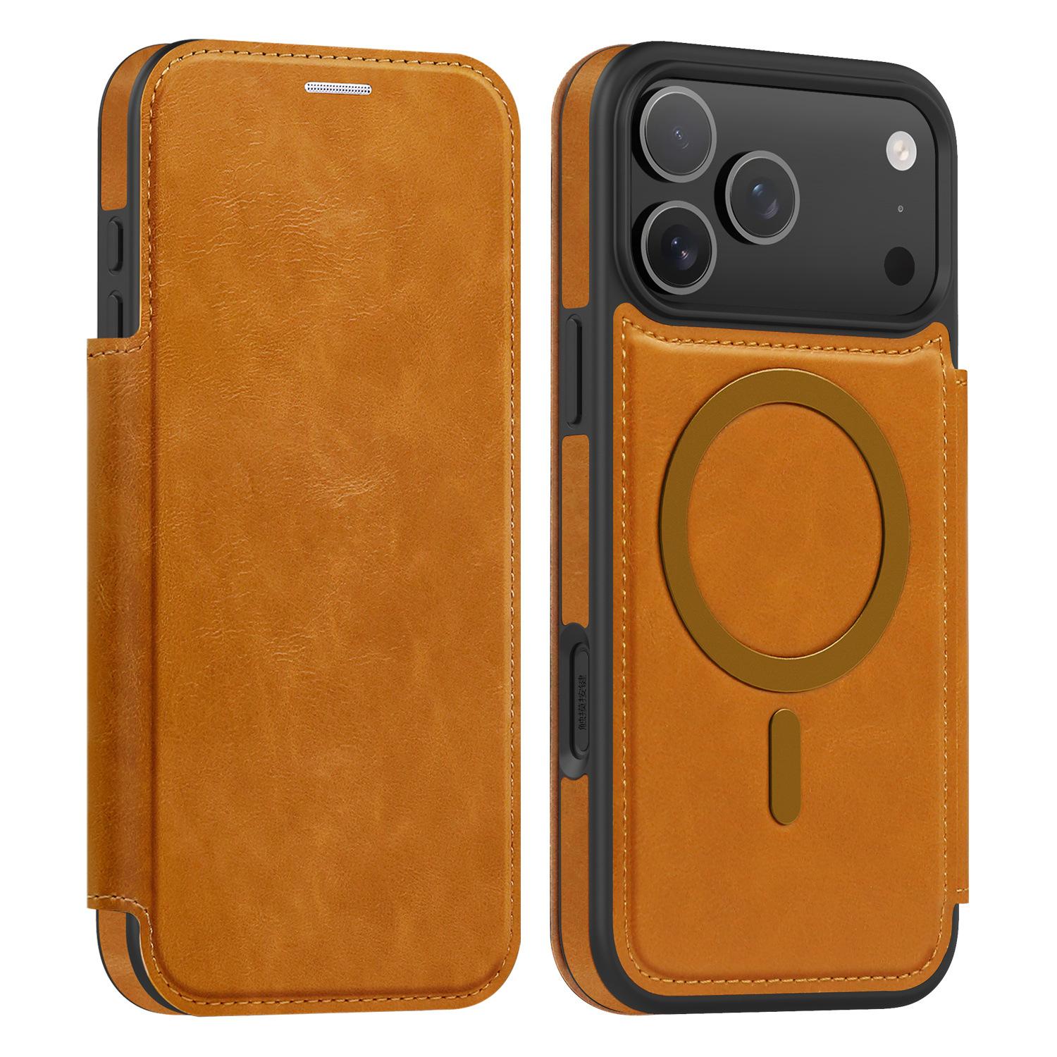 

Применимо к iPhone17 ProMax Бизнес-чехол для мобильного телефона Lingshield Магнитный кожаный чехол Apple 17 Чехол для защиты карт iPhone17