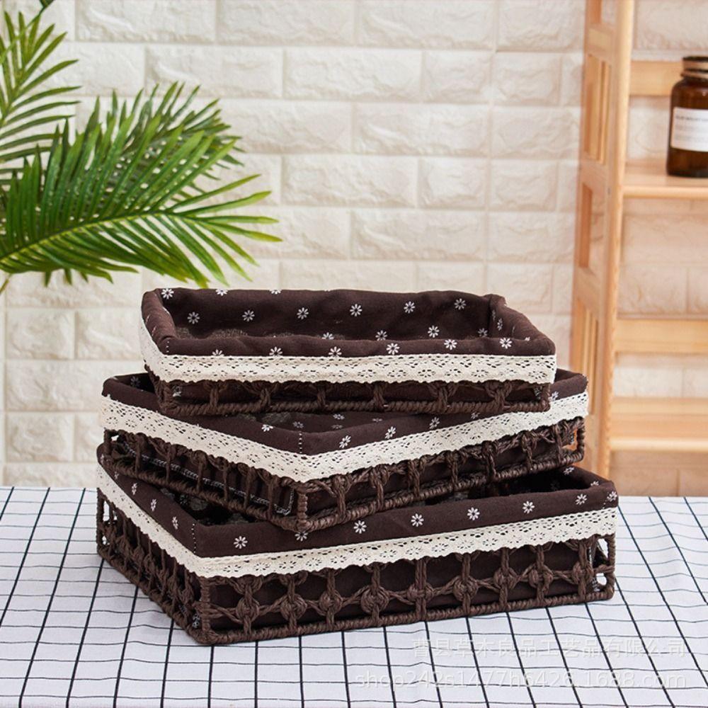 Bohemia Tabletop Fruit Container Hollow Out Straw Storage Basket Bin  Home Decor