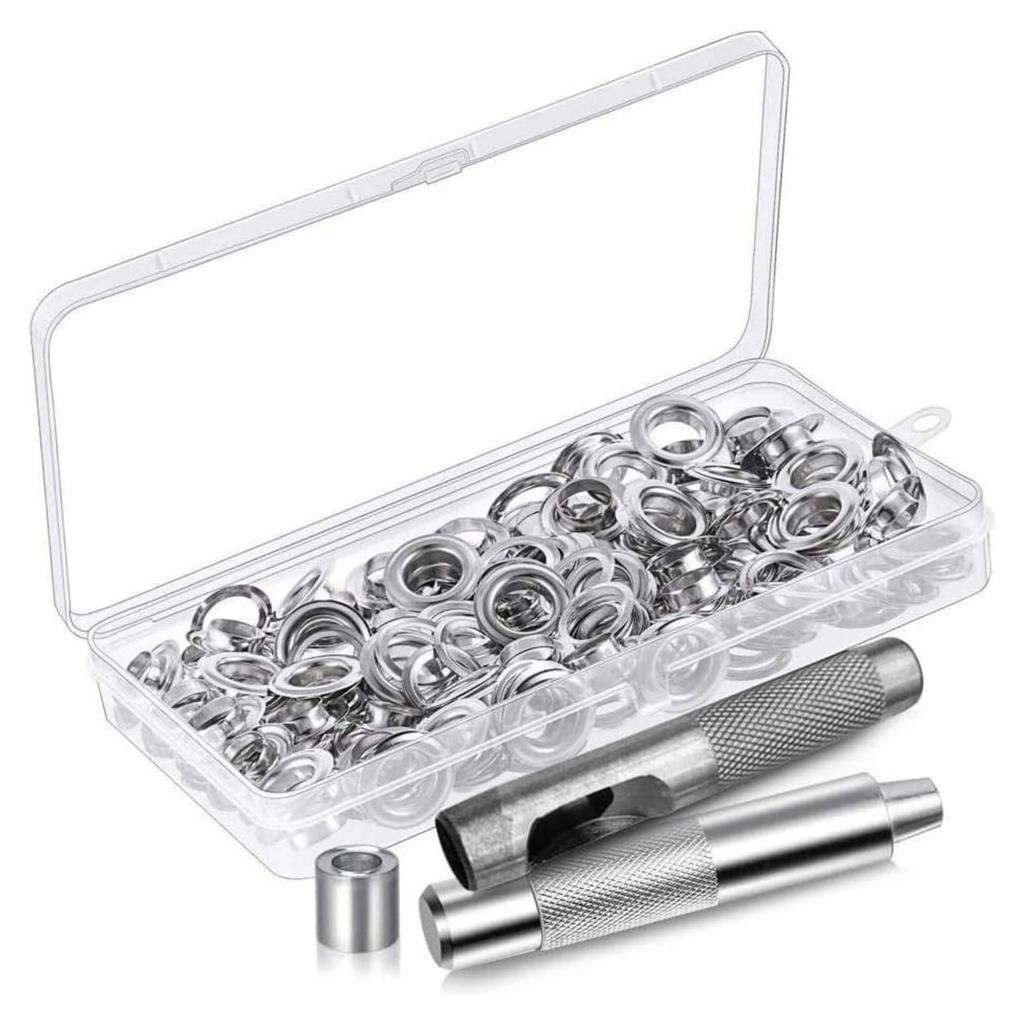 100-Piece Multi-Size Copper Eyelets Set with 3 Installation Tools for Eyelet and Tarpaulin Buckles