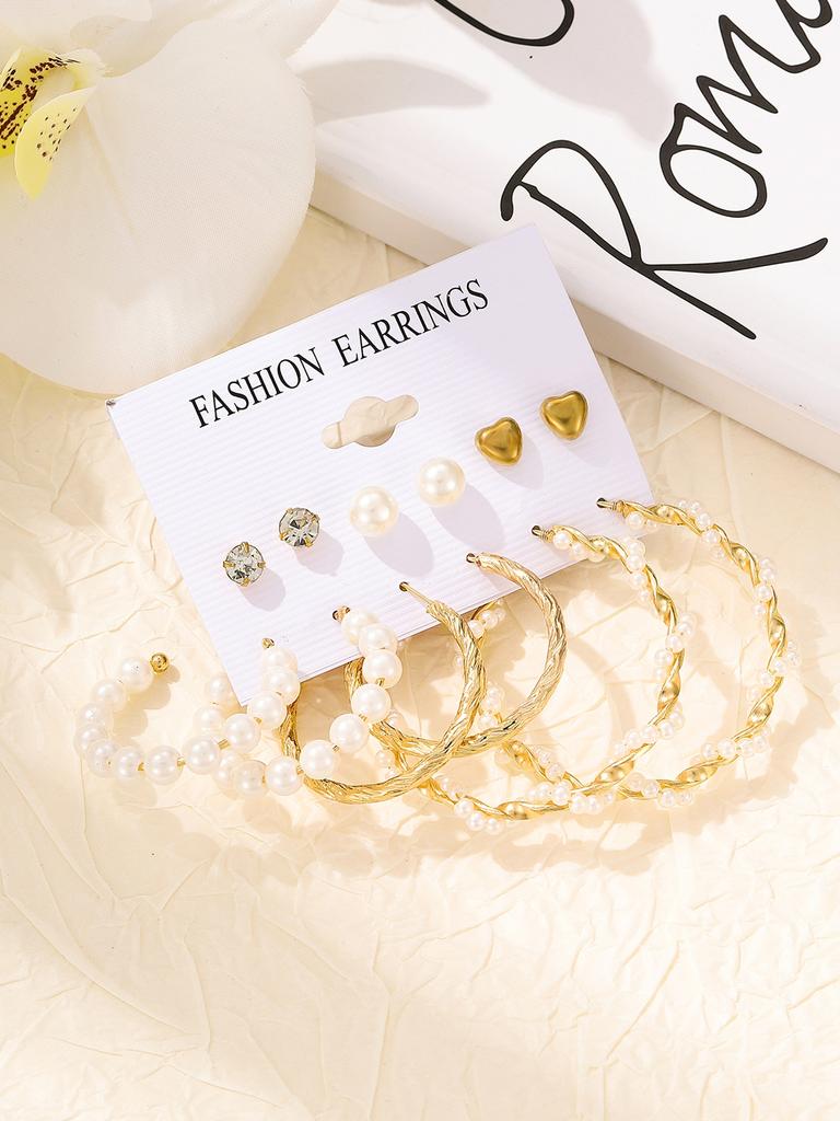 18Pcs Golden Earrings Set - Stylish Zinc Alloy Zircon Collection for Women, Featuring Different Shapes, Perfect for Daily Wear