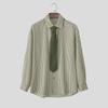 INCERUN S-5XL Men Turn-down Collar Tie Long Sleeve Striped Casual College Style Shirts
