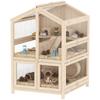 Hamster Cage Made of Wood 3-Tier Rodent Cage Small Animal Cage with Huts, Seesaws, Ramps, Water Bowls 68x61.5x90 Cm Natural Wood