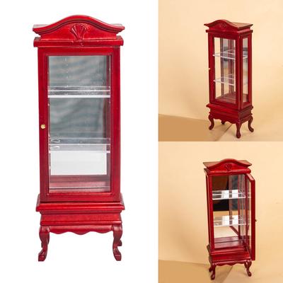 1/12 Scale Miniature Wood Display Cabinet For Dollhouse Accessories Handcrafts Realistic Wine Cabinet Model Furniture
