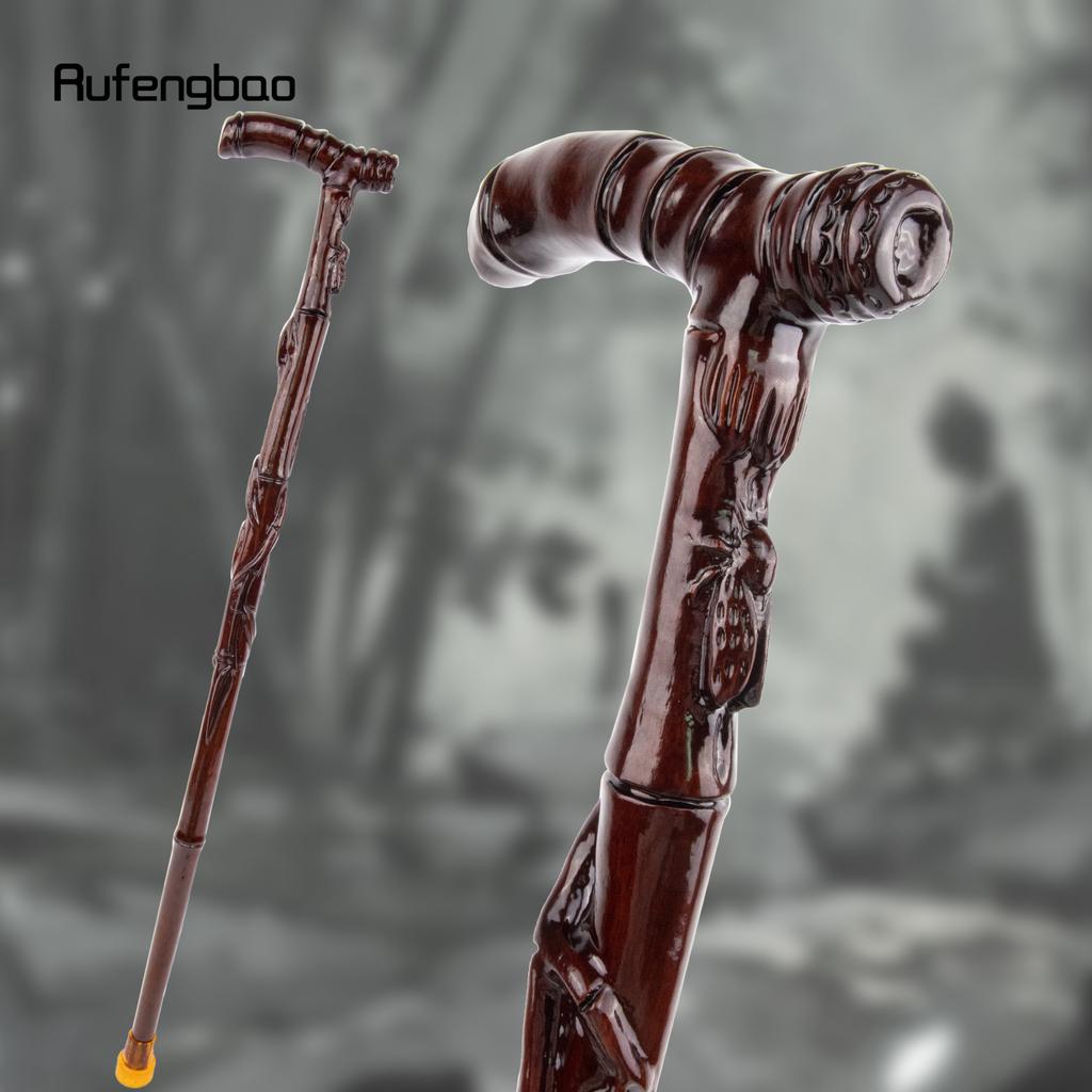 Brown Cicada Bamboo Wooden Single Joint Fashion Walking Stick Decorative Cospaly Cane Halloween Mace Crutch  Wand Crosier 92cm