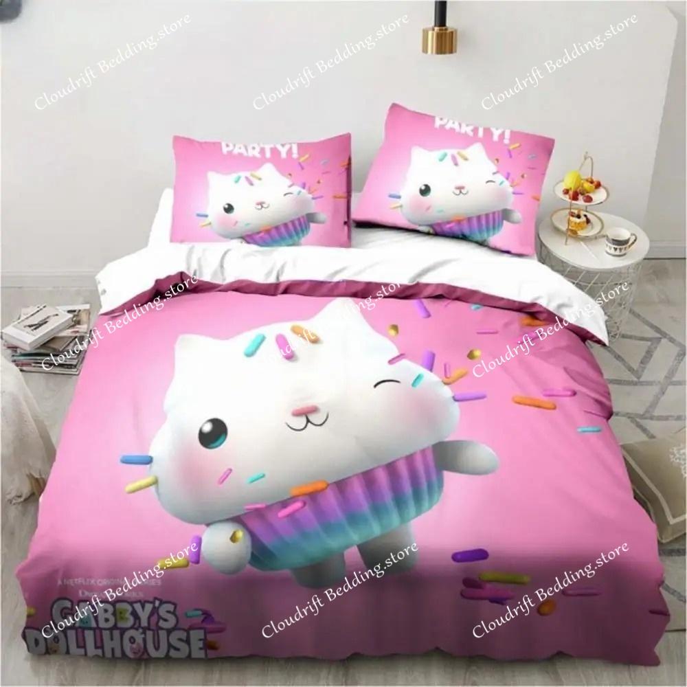 Pościel Gabby's Dollhouse Kreskówkowe Poszewki na Poduszki Poszwa na Kołdrę Dla Dziewczynki Dzieci Prezent Singiel Twin Full Queen Słodka Kawaii 3D Poszwa na Kołdrę