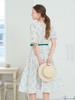 LBYL White Flower Belted Puff Sleeve Dress