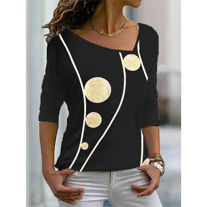 Plus Size Asymmetric Collar Long Sleeve Shirt Irregular Pattern Top Spring Summer New Women's Fashion Casual Top