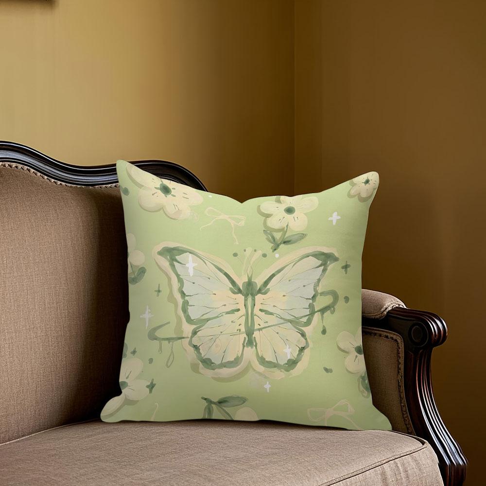 Moss Butterfly Square Jacquard Pillow Cover for Sofa Office Waist Cushion Cover Home Decorative Pillowcase