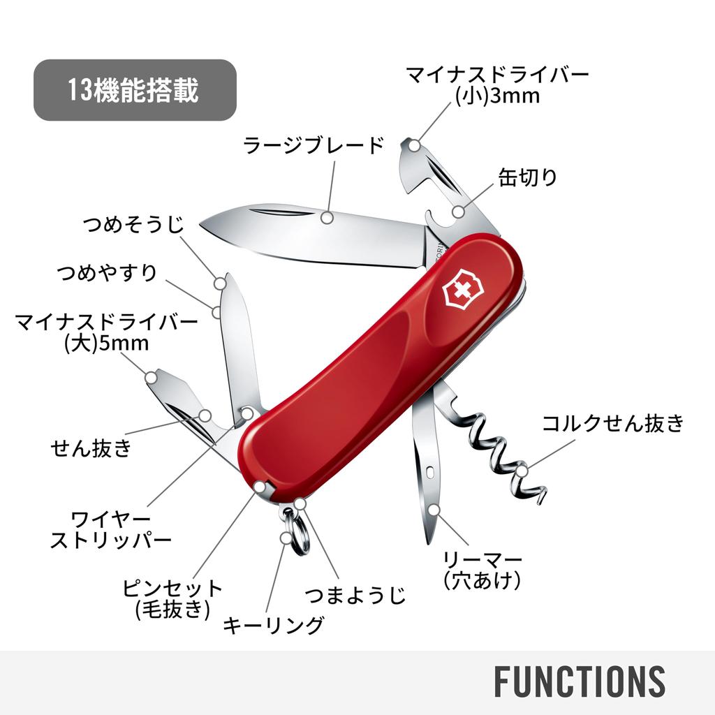 VICTORINOX Evolution 10 Swiss Army Knife with Ergonomic with 13 Ideal for Emergency Outdoor and Camping Knife, Multi-Function Corkscrew, Design,