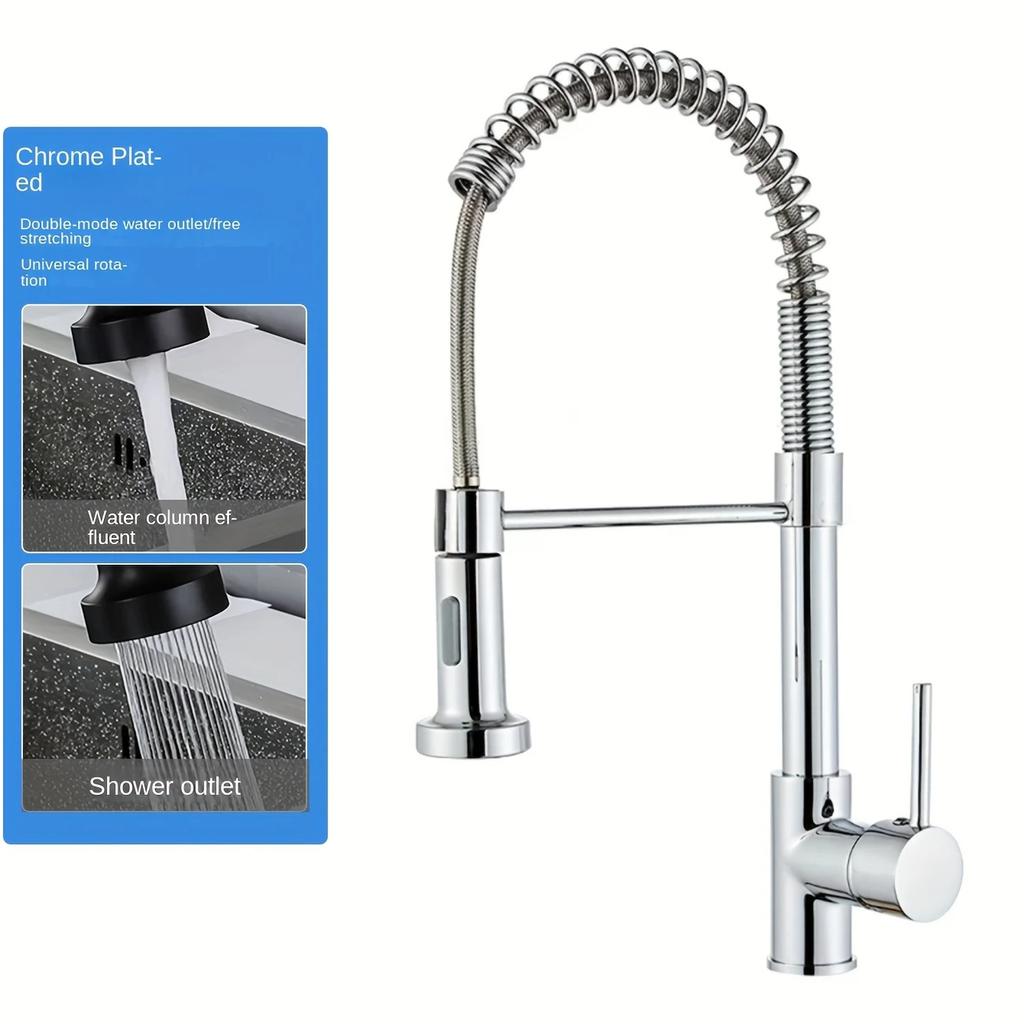 1pc Black Kitchen Hot And Cold Faucet,  Kitchen Faucet Hot And Cold Sink Telescopic Lifting Universal Spring,Rotatable Faucet