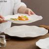 Kreativní pruhovaný keramický plochý talíř s lotosovým listem, restaurace, steakový talíř, dezertní talíř na těstoviny, molekulární kuchyně, speciální nádobí