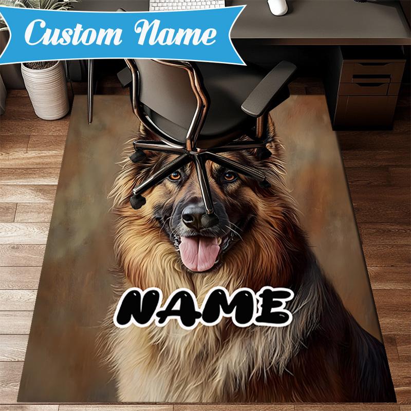Custom Name German Shepherd Portrait Rug for Living Room, Game Rooms, Office, Bedroom, Floor Mat Playful Design, Fan Gifts Christmas Decor