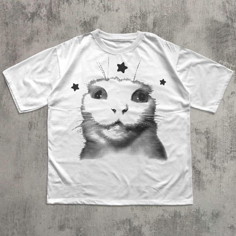 Funny Weird Cat Y2k Aesthetic T Shirt Trendy Oversized Unisex Vintage Loose Short Sleeves Classic Streetwear High Quality Soft