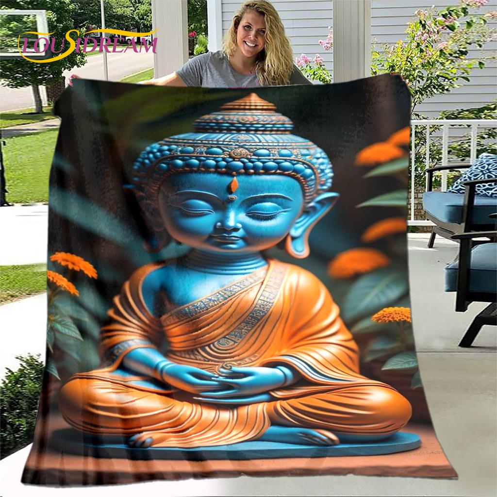 3D Šákjamuni Buddha Guanyin Bódhisattva Buddhismus Víra Náboženství Deka Měkká deka pro domácnost Modlete se Ložnice Postele na pohovku