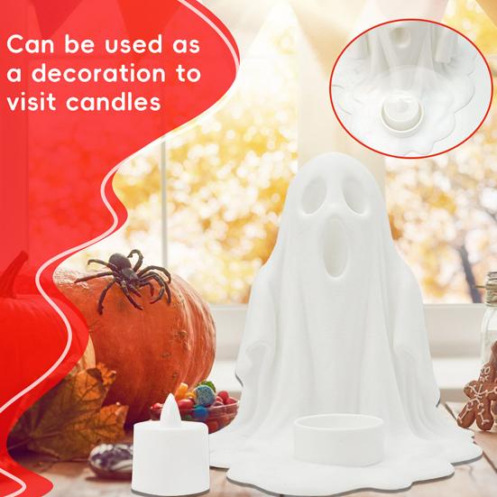 Yousheng Halloween Ghost LED Candle Lamp Battery Powered Spooky White Ghost Electronic Candle Light Festival Party Decoration Lamp