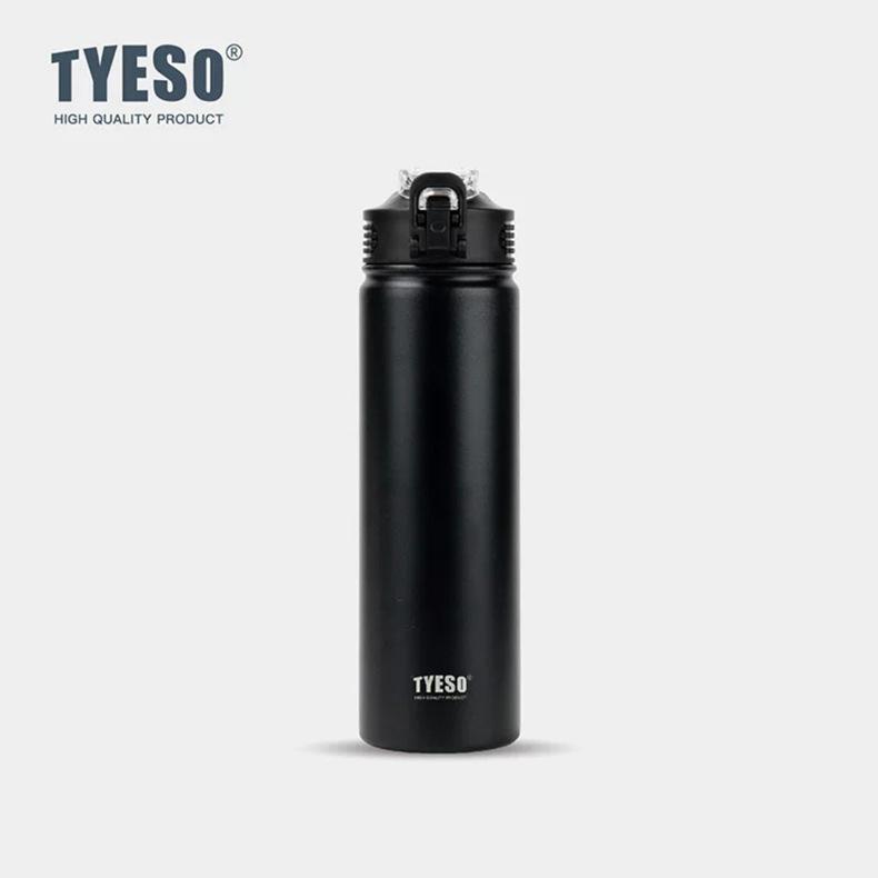 TYESO Portable Insulated Sports Cup with Handle and Straw - Trendy Stainless Steel Design