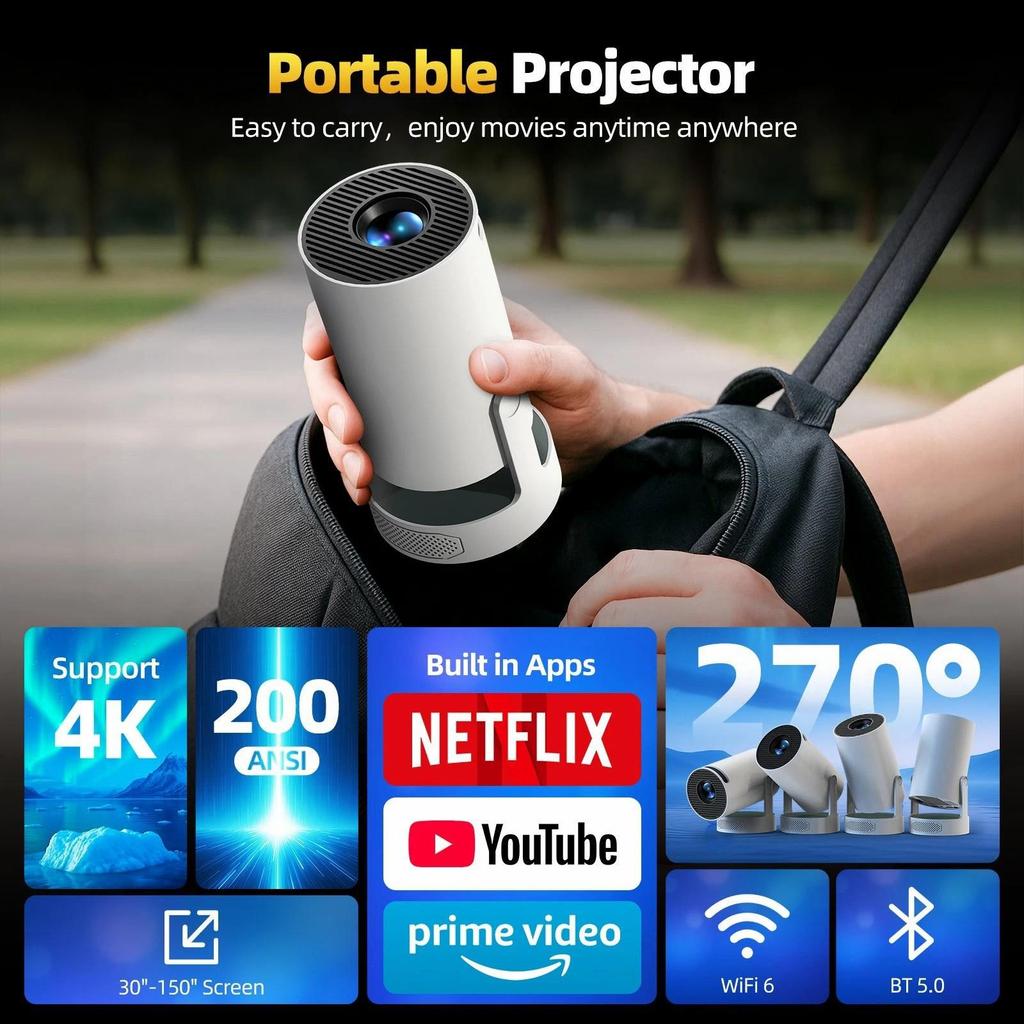 HY300 Ultra-Portable Android Projector H713: High-Definition Home & Outdoor Use