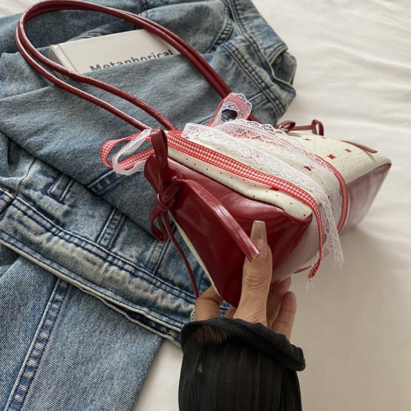 Light Luxury Underarm Bag New Fashionable Floral Bow Print Handbag Contrast Color Versatile Women's Shoulder Bag