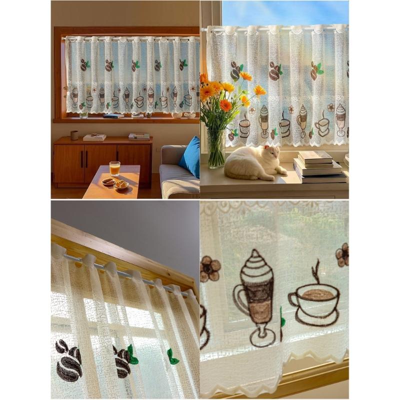 Short Curtain Polyester Cafe Curtain Window Covering Privacy Sun Protection For Kitchen Coffee Shop Easy Installation