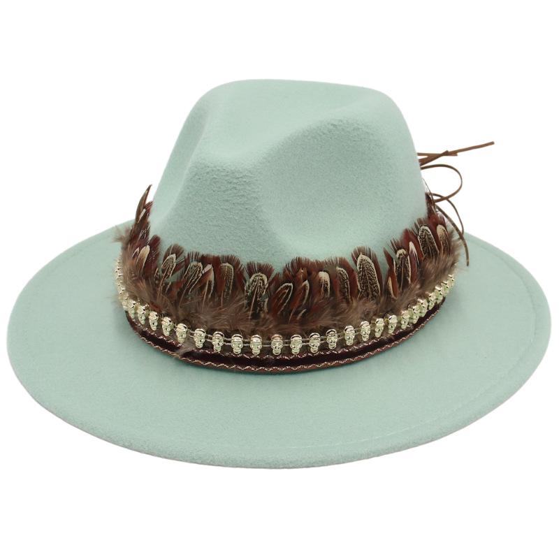 Indisk Amerikansk Stil Hög Hatt Liten Skalle Hip Hop Jazzhatt Europeisk Och Amerikansk Stil Stor Brätte Fjäder Accessoarer Filthatt