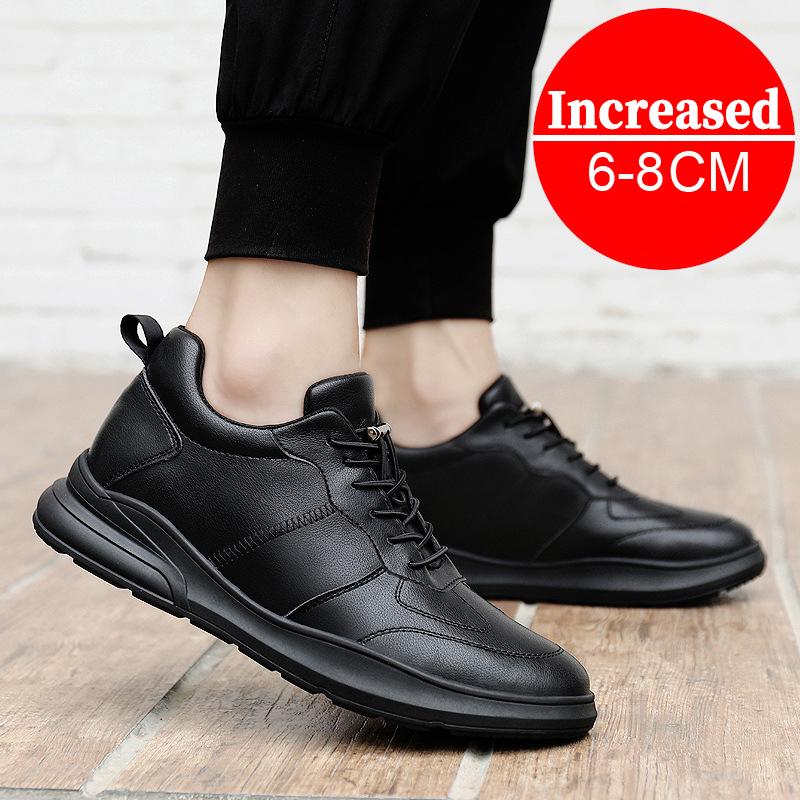 Men's Leather Sneakers Elevator Shoes Black Slip On Height Increasing Shoes Men Luxury 6/8CM Fashion Lift Casual Shoes
